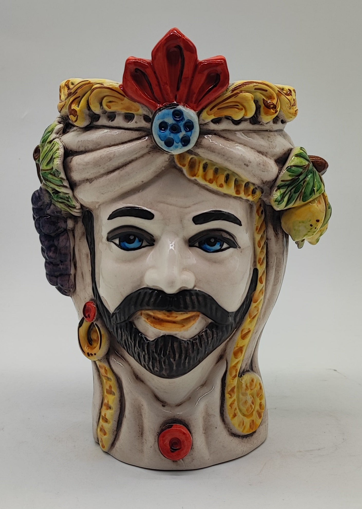 Sicilian Ceramica di Caltagirone Moorish Heads in Greche Model