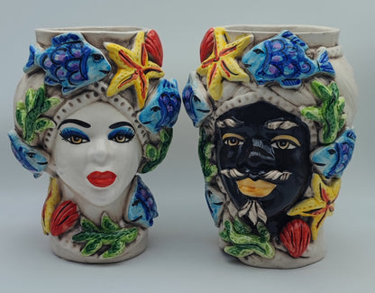 Handcrafted Ceramica di Caltagirone Sicilian Moorish Heads