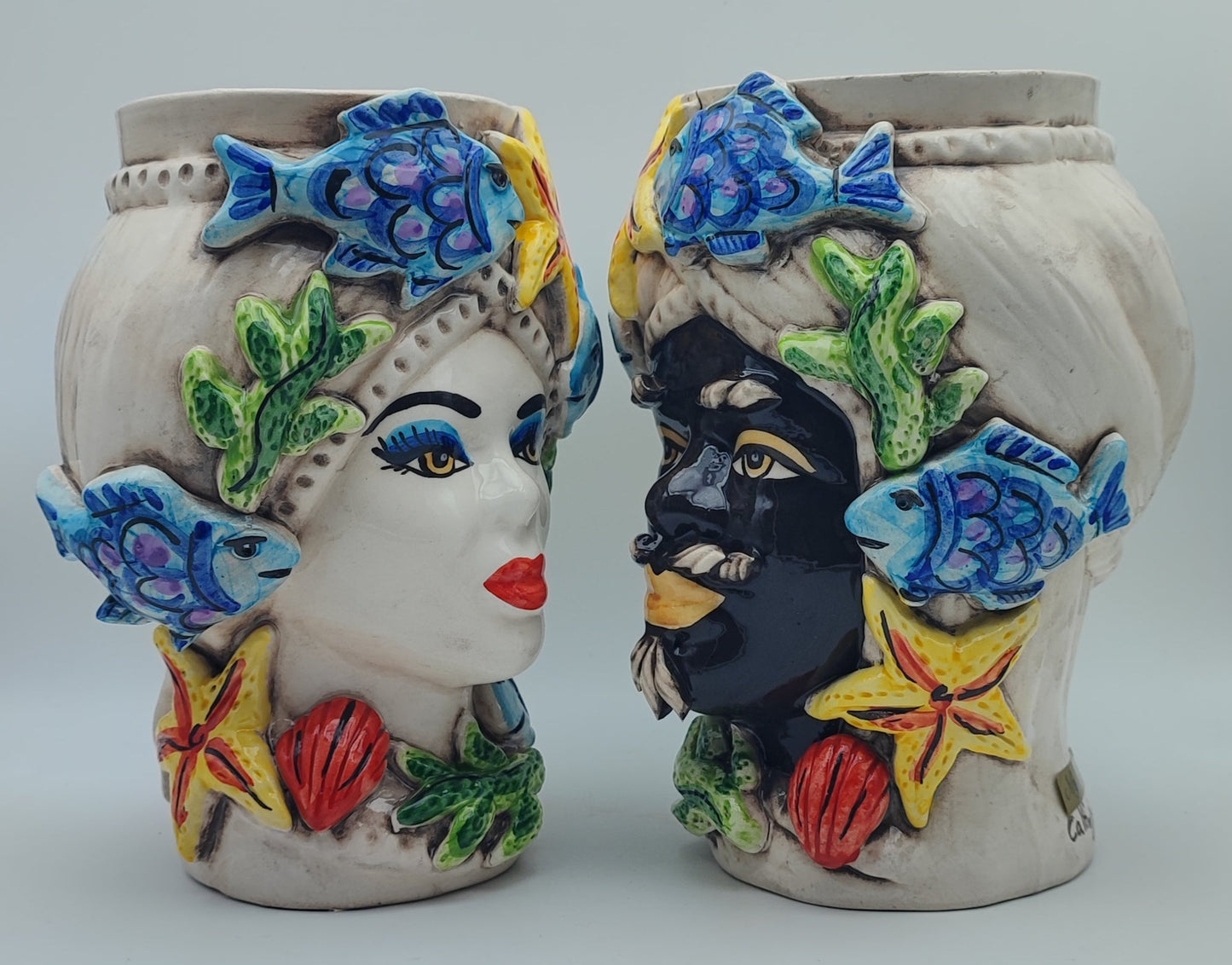 Handcrafted Ceramica di Caltagirone Sicilian Moorish Heads