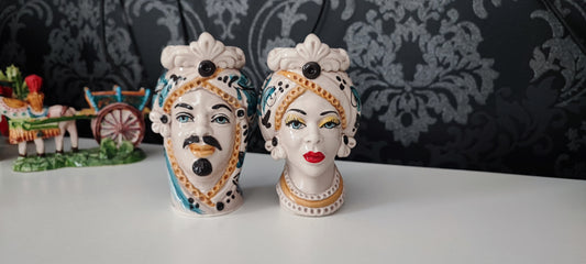 Handmade Sicilian Ceramica di Caltagirone Moorish Heads in Africane Style