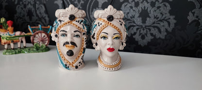 Handmade Sicilian Ceramica di Caltagirone Moorish Heads in Africane Style