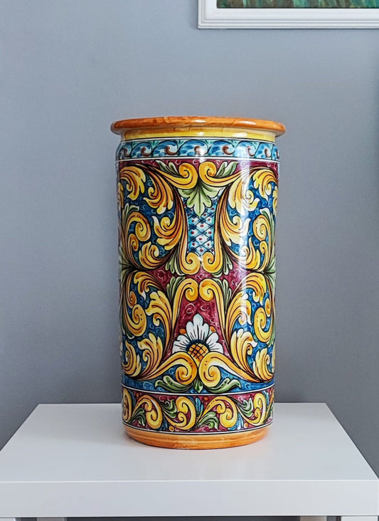 Sicilian Ceramic Umbrella Stand - Unique Mediterranean Handmade Piece