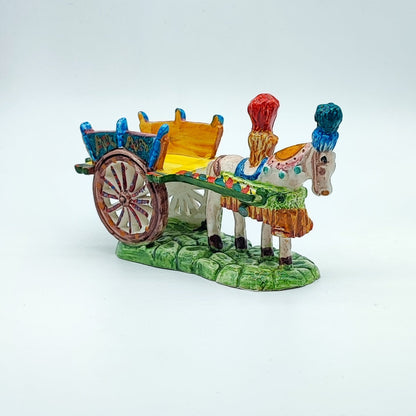 Handcrafted Ceramica di Caltagirone Cart and Horse Set