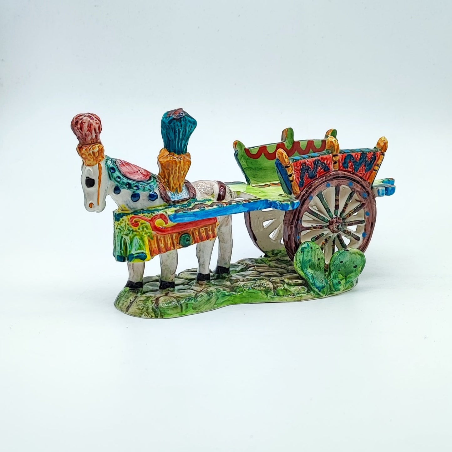 Handcrafted Ceramica di Caltagirone Cart and Horse Set
