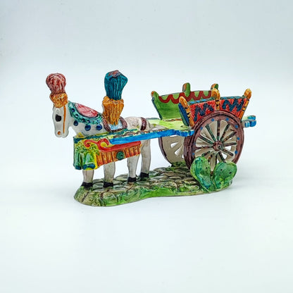 Handcrafted Ceramica di Caltagirone Cart and Horse Set