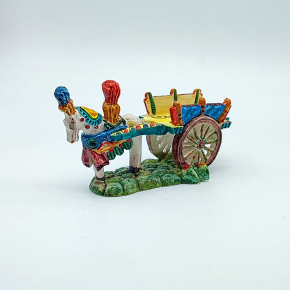 Handcrafted Ceramica di Caltagirone Cart and Horse Set