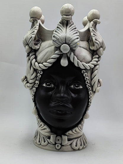 Regal Sicilian Moor’s Heads – Antique-Style Black Matte Couple, 42/43 cm (16.5/17 in)