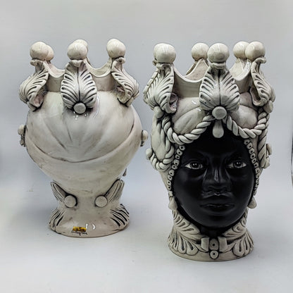 Regal Sicilian Moor’s Heads – Antique-Style Black Matte Couple, 42/43 cm (16.5/17 in)