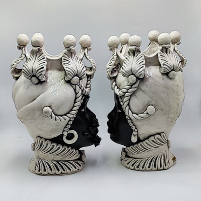 Regal Sicilian Moor’s Heads – Antique-Style Black Matte Couple, 42/43 cm (16.5/17 in)