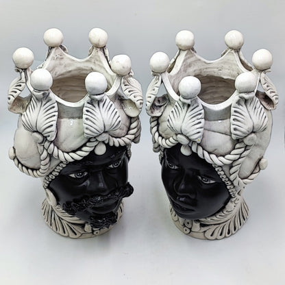 Regal Sicilian Moor’s Heads – Antique-Style Black Matte Couple, 42/43 cm (16.5/17 in)