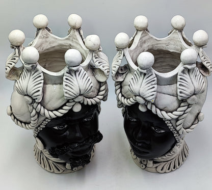Regal Sicilian Moor’s Heads – Antique-Style Black Matte Couple, 42/43 cm (16.5/17 in)