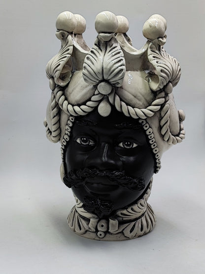 Regal Sicilian Moor’s Heads – Antique-Style Black Matte Couple, 42/43 cm (16.5/17 in)