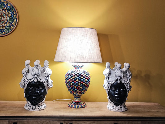 Regal Sicilian Moor’s Heads – Antique-Style Black Matte Couple, 42/43 cm (16.5/17 in)