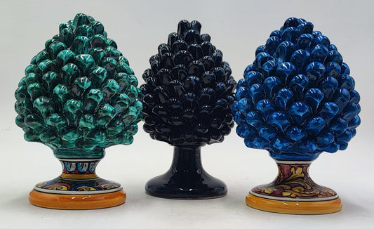 Handmade Sicilian Ceramic Pine Cone with Decorative Base – 20cm (7.87”) – Caltagirone Pottery – Various Colors