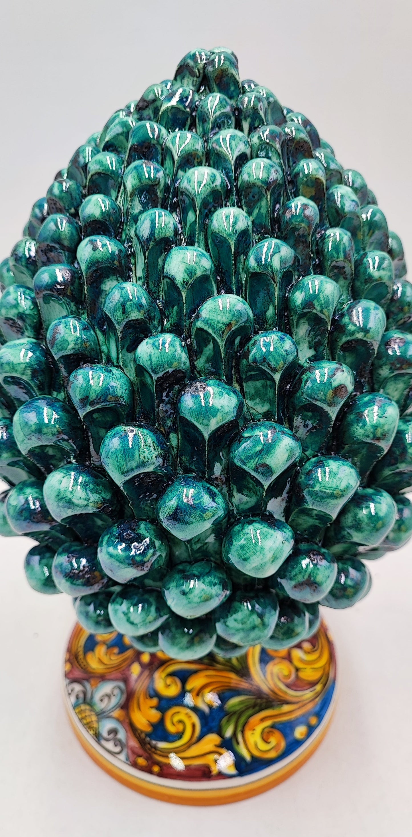 Handcrafted Ceramic Pine Cone - Stunning Art Piece for Home Decor Enthusiasts, and with decorative base 30/31 cm approx
