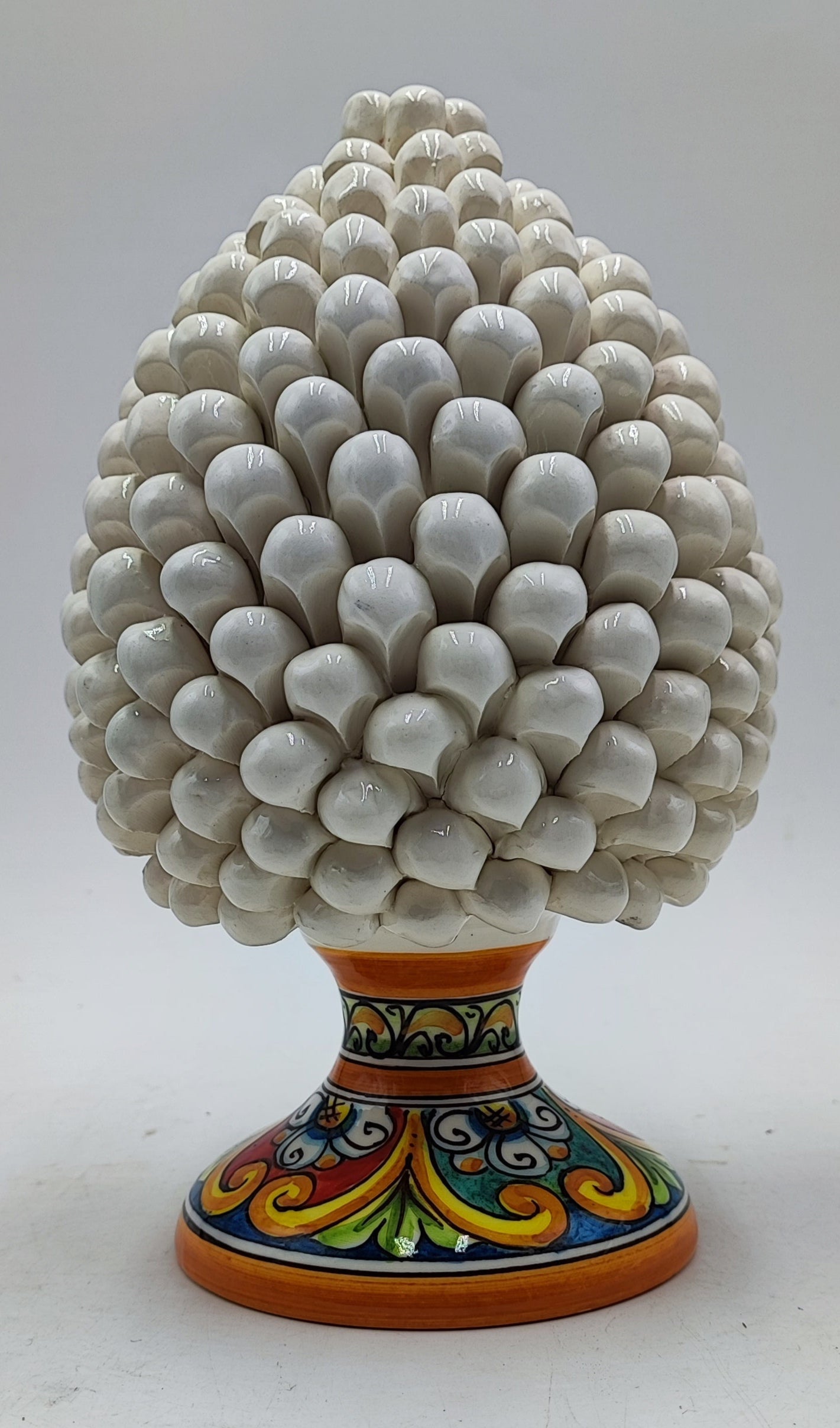 Handcrafted Ceramic Pine Cone - Stunning Art Piece for Home Decor Enthusiasts, andwith decorative base 26/27 cm approx