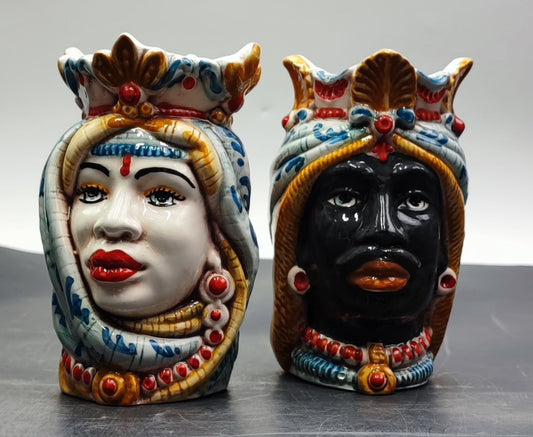 Handmade Sicilian Ceramica di Caltagirone Moorish Heads in Africane Style - Mediterranean Ceramic Sculptures for Home Decor