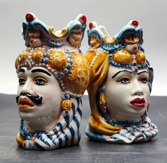 Handmade Sicilian Ceramica di Caltagirone Moorish Heads in Emiri Style - Mediterranean Ceramic Sculptures for Home Decor