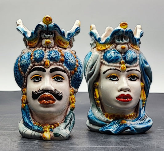 Handmade Sicilian Ceramica di Caltagirone Moorish Heads in Emiri Style - Mediterranean Ceramic Sculptures for Home Decor