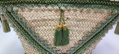 Handwoven Sicilian Straw Bag with Green Tassels | 49 cm x 30 cm (19.3” x 11.8”) | Large Handmade Beach Tote | Italian Boho Summer Basket Bag