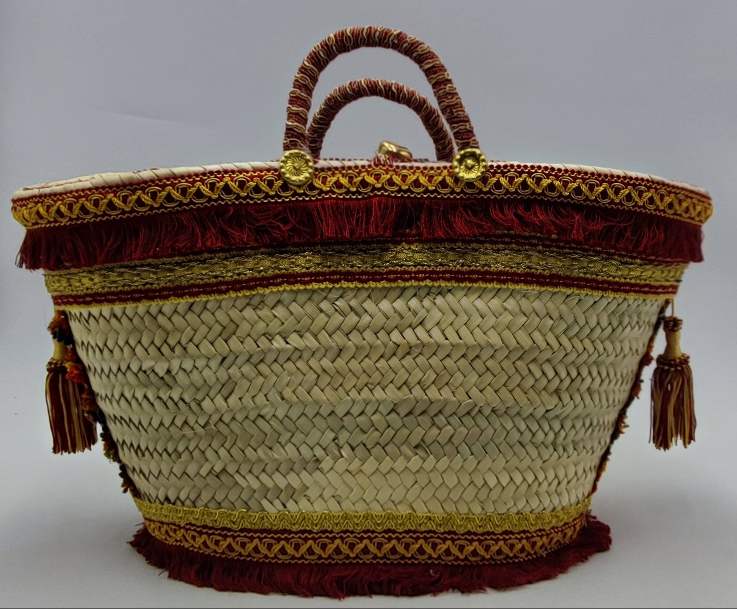 Luxurious Handcrafted Sicilian Tote Bag – Baroque Style with Red & Gold Embellishments – 46cm x 26cm (18” x 10.2”)