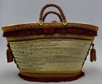 Luxurious Handcrafted Sicilian Tote Bag – Baroque Style with Red & Gold Embellishments – 46cm x 26cm (18” x 10.2”)