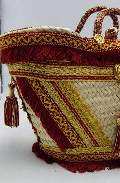 Luxurious Handcrafted Sicilian Tote Bag – Baroque Style with Red & Gold Embellishments – 46cm x 26cm (18” x 10.2”)