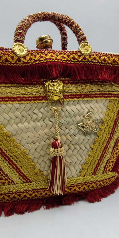 Luxurious Handcrafted Sicilian Tote Bag – Baroque Style with Red & Gold Embellishments – 46cm x 26cm (18” x 10.2”)