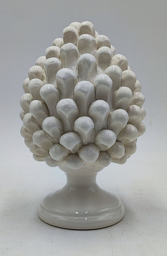 White Ceramic Pinecone – 20cm (7.9") – Handmade Sicilian Pigna from Caltagirone – Italian Ceramic Home Decor
