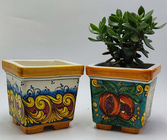 Ceramica di Caltagirone Square Planter – 17cm (6.7 inches) – Handcrafted Sicilian Ceramic Pot