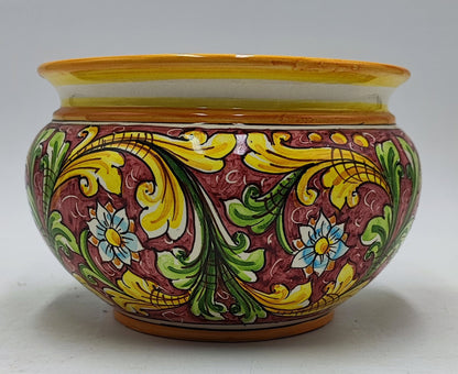 Handmade Round Ceramic Cachepot – Caltagirone Pottery Planter – 22.5cm x 16cm (8.85” x 6.3”) – Sicilian Majolica Flower Pot