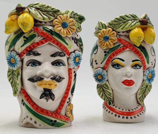 Ceramica di Caltagirone Sicilian Moorish Heads - Handcrafted Mediterranean Art Sculpture in Italian Pottery
