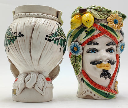 Ceramica di Caltagirone Sicilian Moorish Heads - Handcrafted Mediterranean Art Sculpture in Italian Pottery