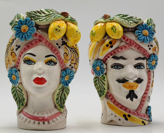 Sicilian Elegance: Teste di Moro Wall Hanging from Ceramica di Caltagirone with Lemon and Floral Decoration"
