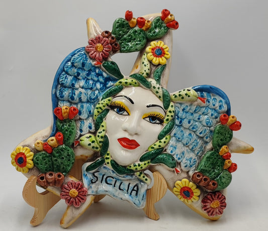 Caltagirone Ceramic Trinacria Plate 37cm  – Handmade Sicilian Wall Art