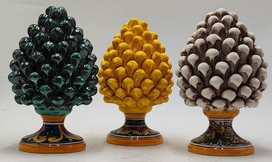 Handmade Sicilian Ceramic Pine Cone: Caltagirone Pottery, Sugar Paper Blue (7.87”)