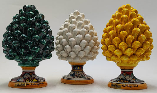 Handmade Sicilian Ceramic Pine Cone: Caltagirone Pottery, Sugar Paper Blue (7.87”)
