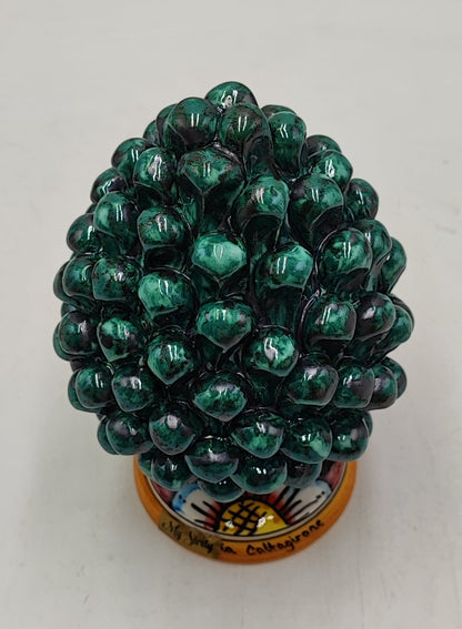 Handmade Sicilian Ceramic Pine Cone: Caltagirone Pottery, Sugar Paper Blue (7.87”)