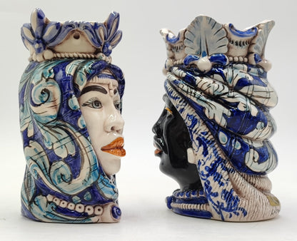 Ceramica di Caltagirone " Sicilian ( Africane Model ) Moorish heads" 20H