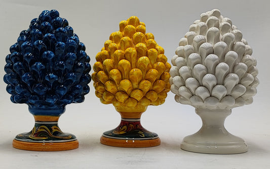 Handmade Sicilian Ceramic Pine Cone: Caltagirone Pottery, Sugar Paper Blue (7.87”)