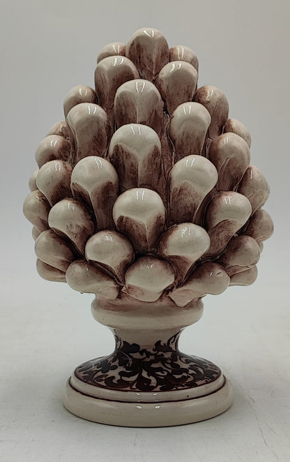 Sicilian ceramic pine cone, hand made, with decorative base and with out  15cm