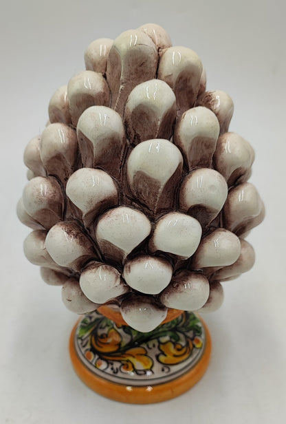 Sicilian ceramic pine cone, hand made, with decorative base and with out  15cm