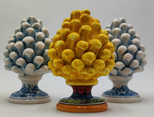 Sicilian ceramic pine cone, hand made, with decorative base and with out  15cm