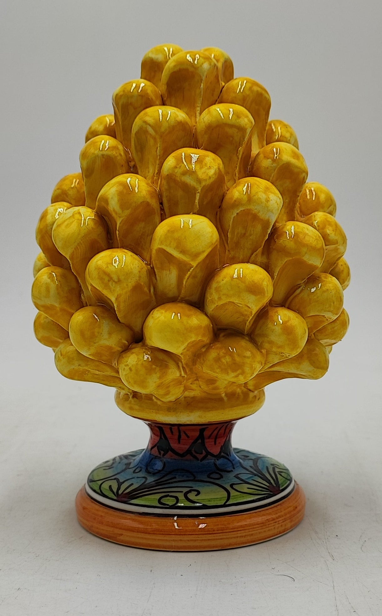 Sicilian ceramic pine cone, hand made, with decorative base and with out  15cm