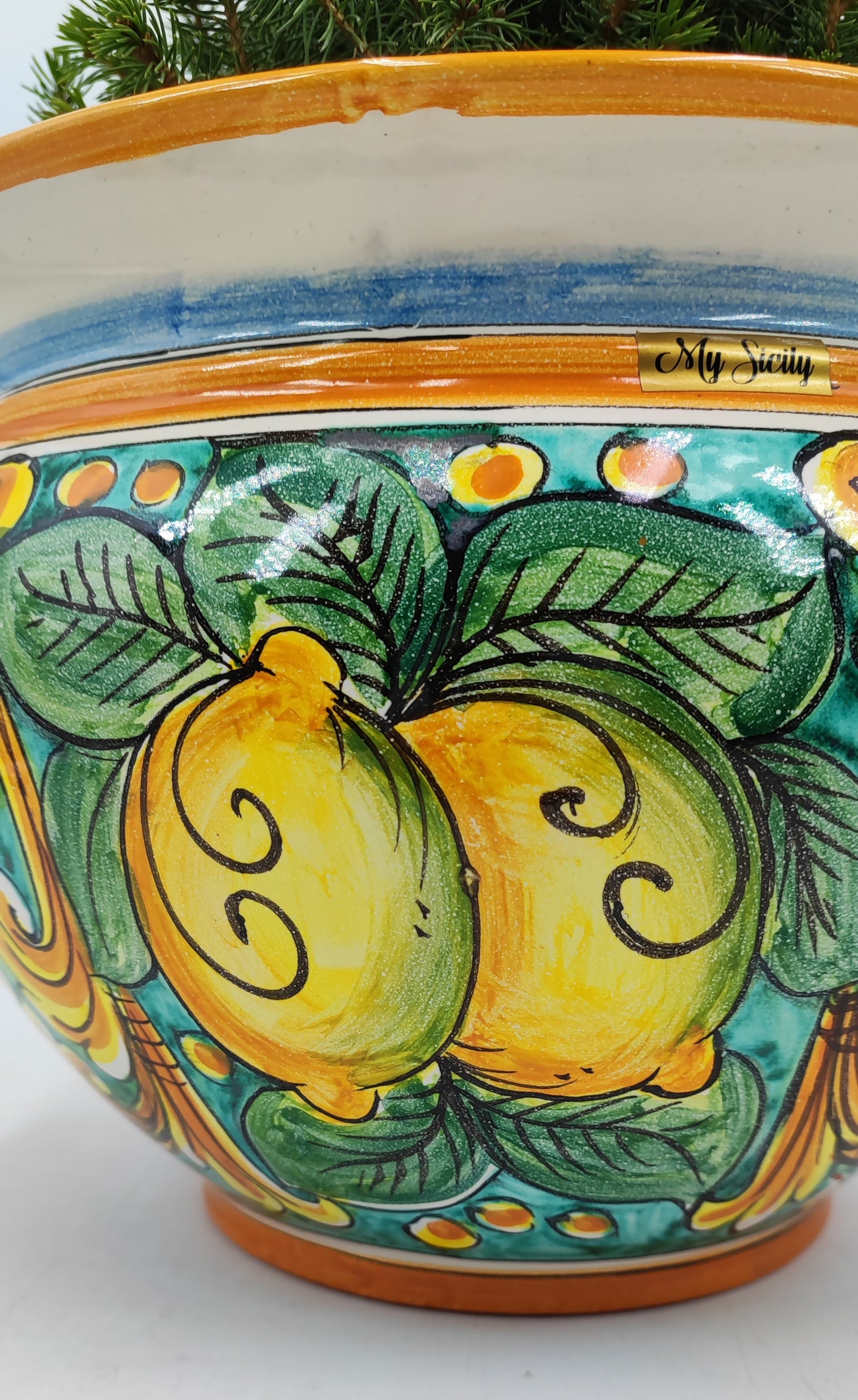 Caltagirone Acqua Green Ceramic vase holder 27cm