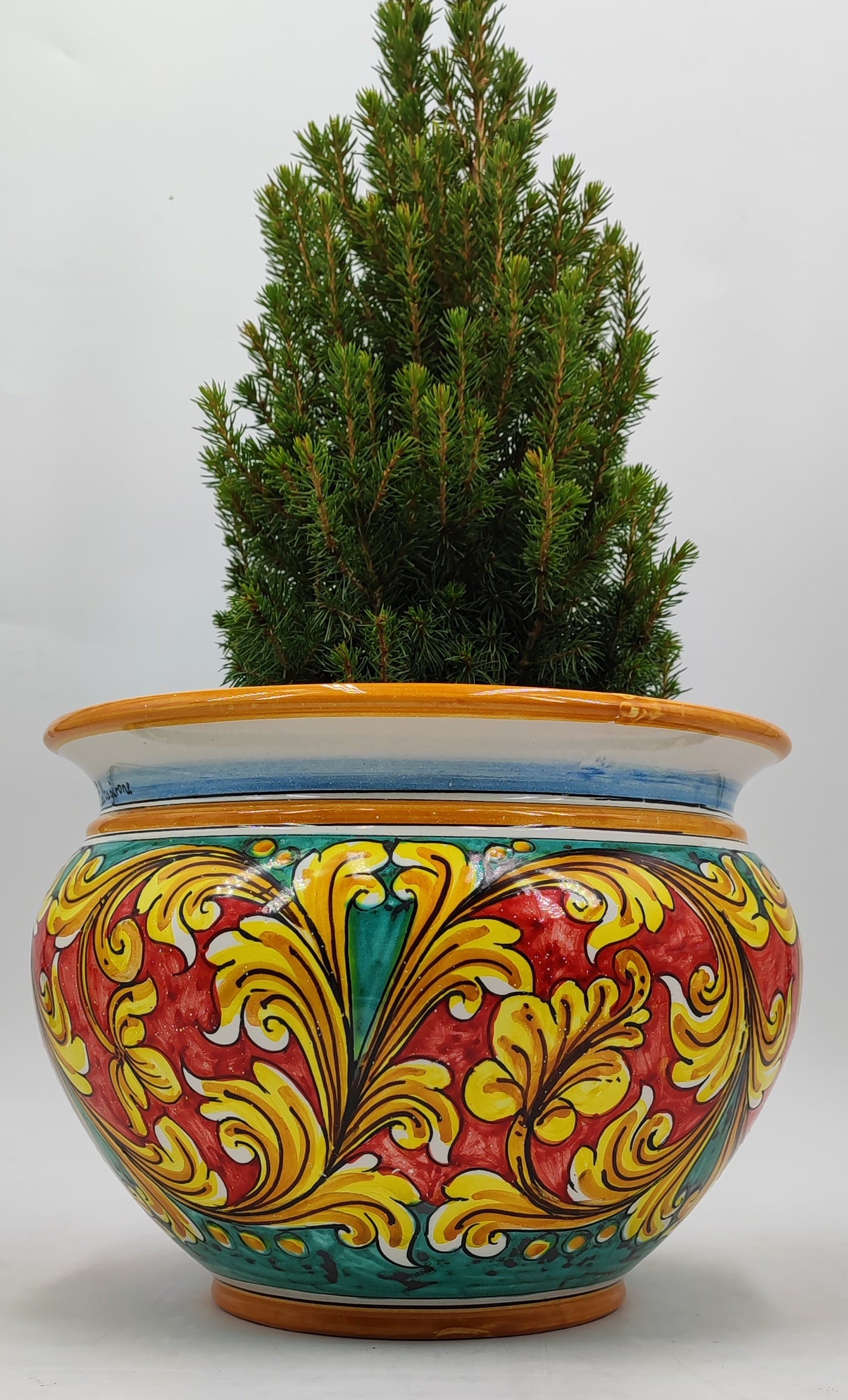 Caltagirone Acqua Green Ceramic vase holder 27cm