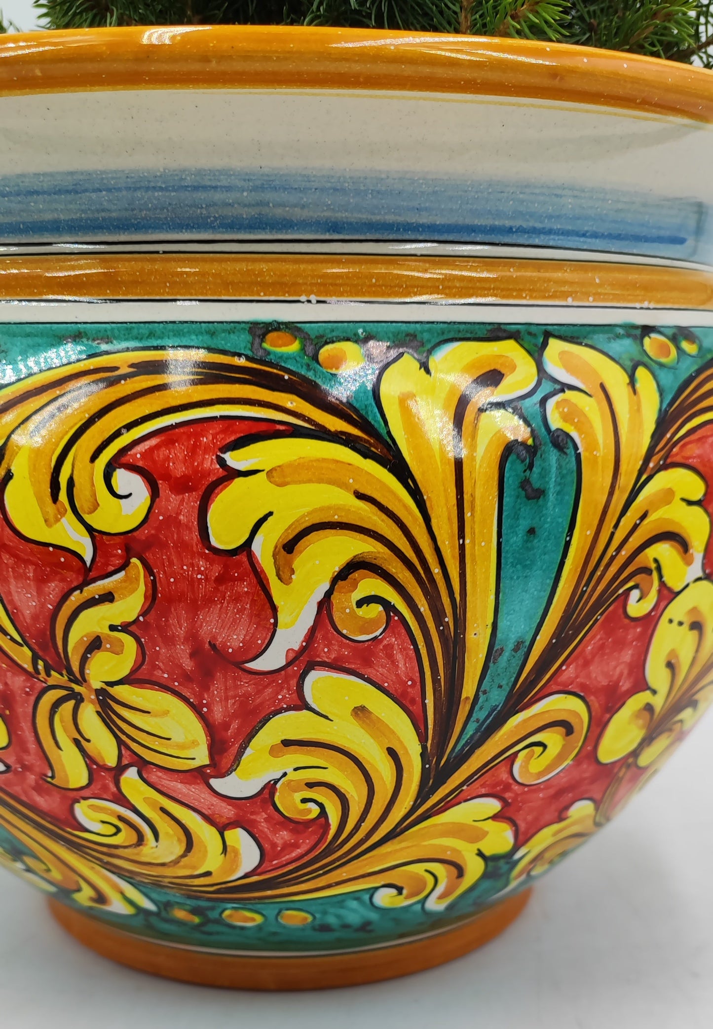 Caltagirone Acqua Green Ceramic vase holder 27cm