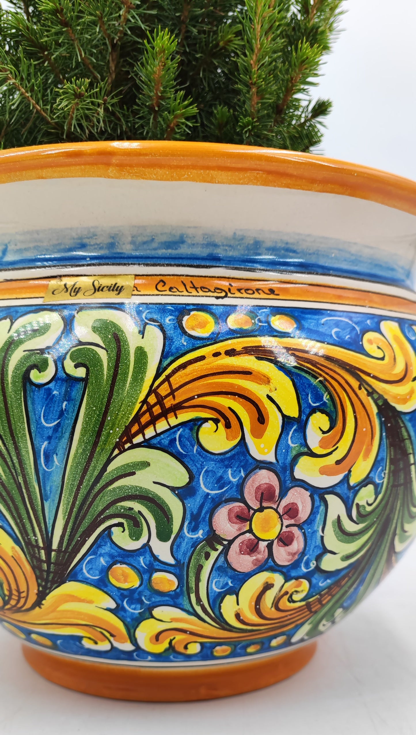 Caltagirone Acqua Green Ceramic vase holder 27cm