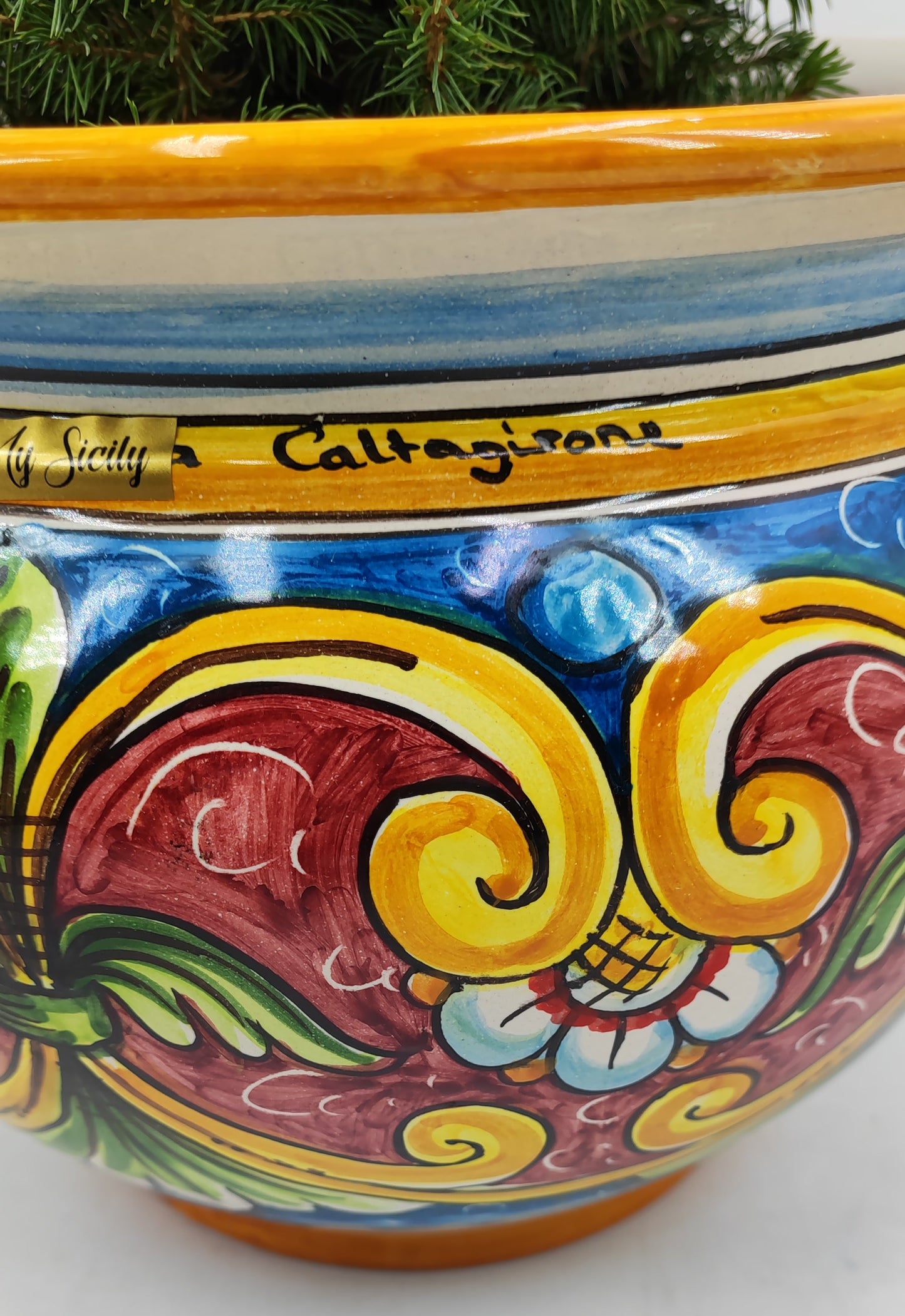 Caltagirone Acqua Green Ceramic vase holder 27cm