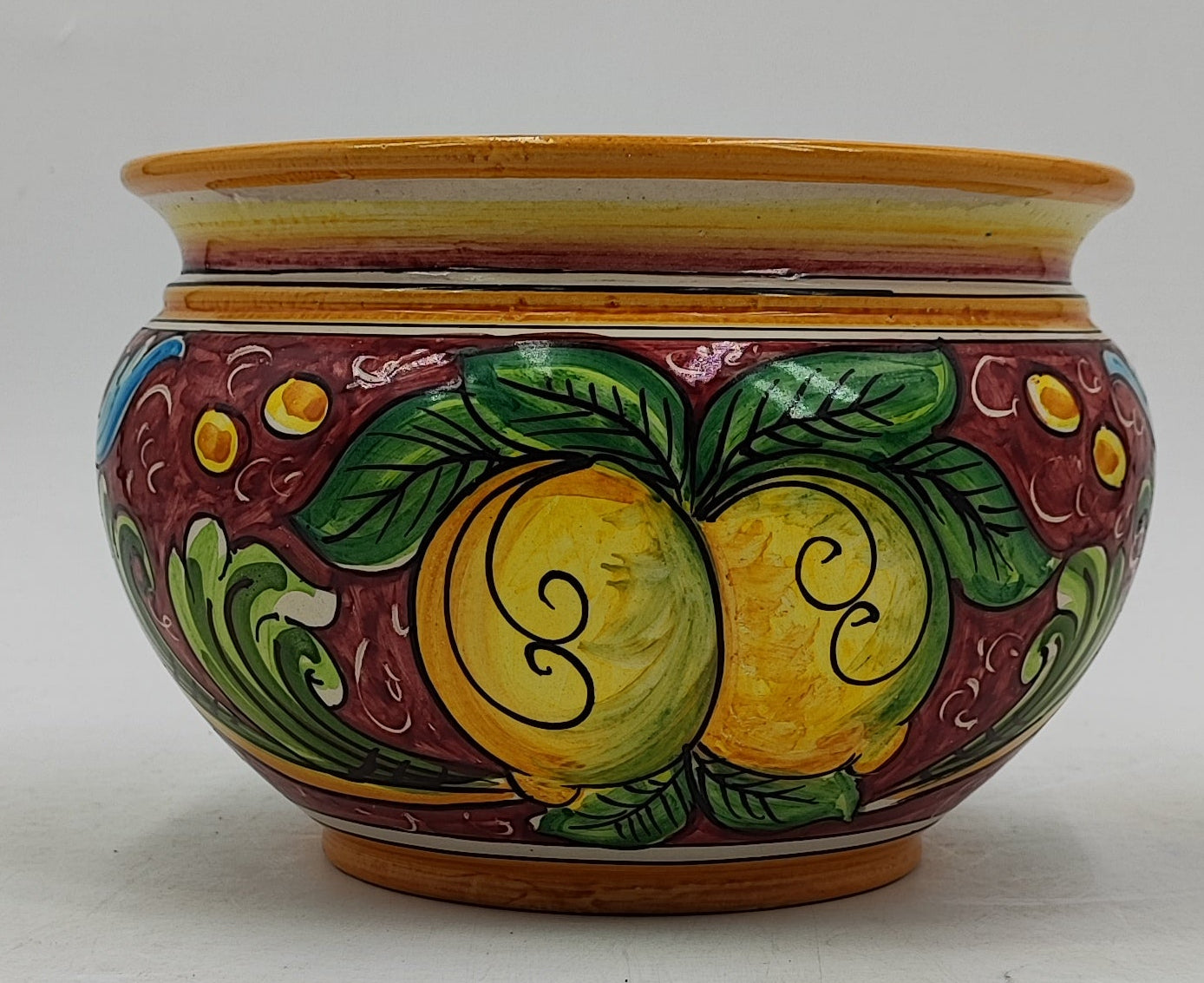 Handmade Caltagirone Pottery Cachepot: Sicilian Majolica Planter (22.5cm x 16cm)
